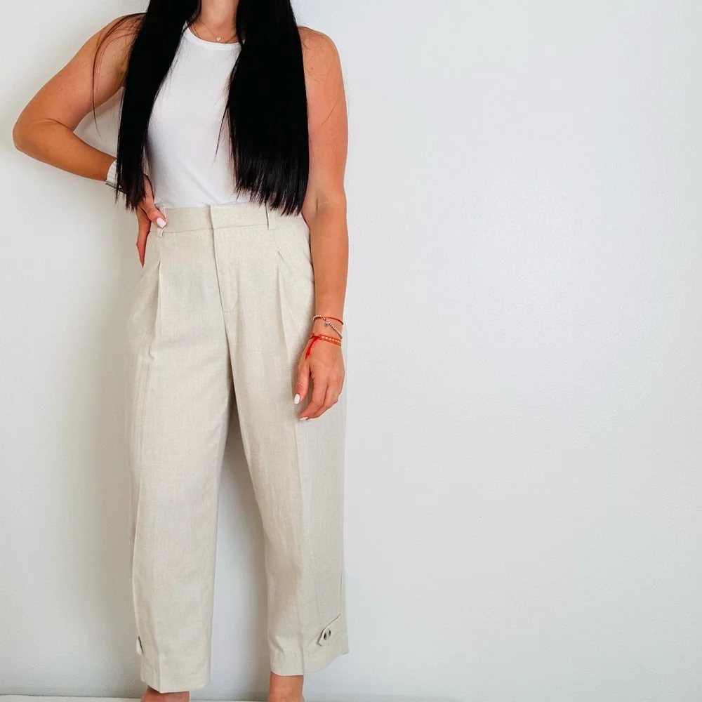 Zara cropped trousers pleated neutral pants - Picture 2 of 11